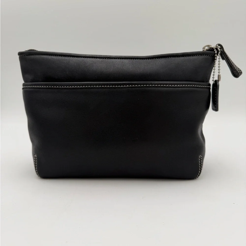 Coach Black Leather Cosmetic Case w Hangtag Embossed Logo EUC